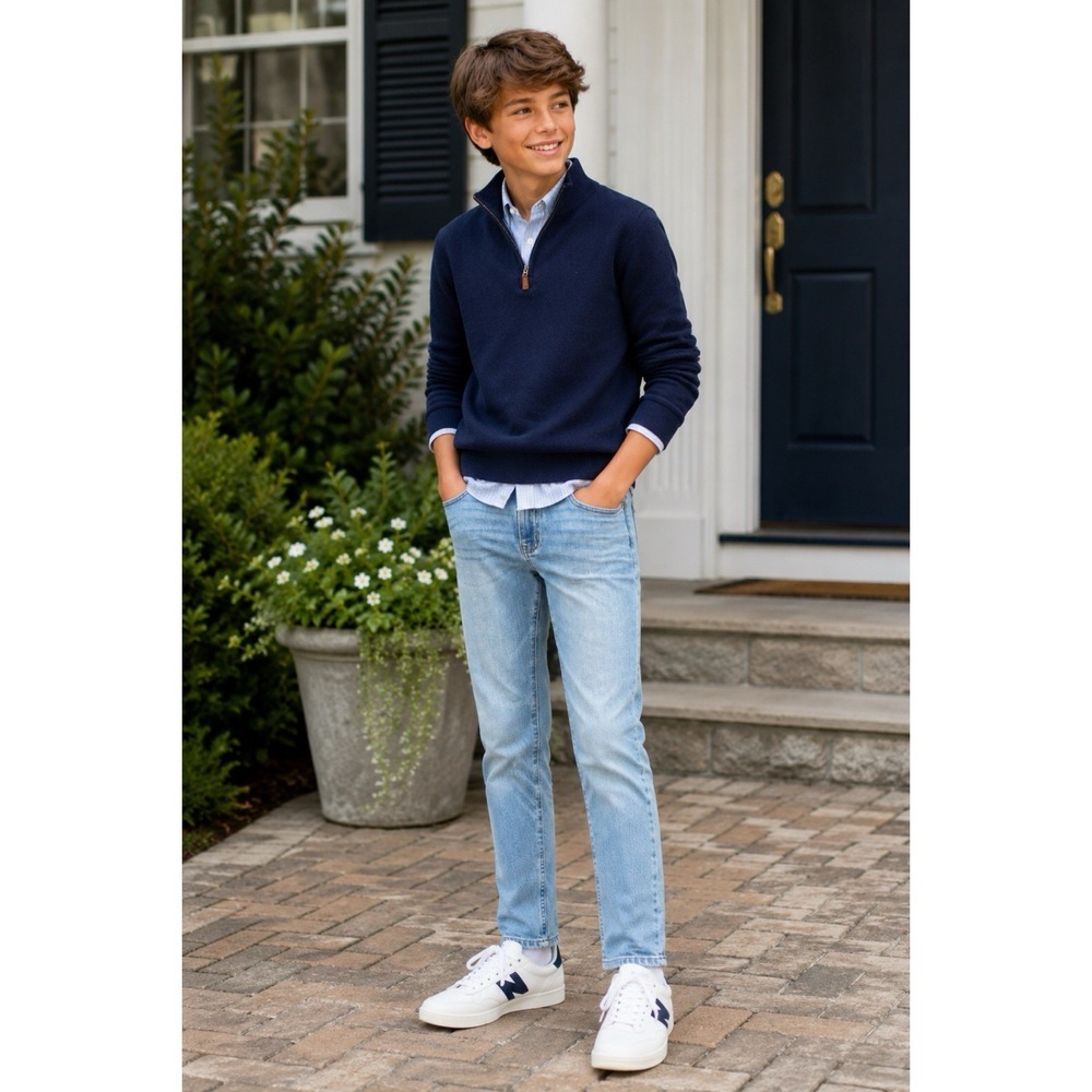 Crewcuts Boys Slim Adjustable Waist Jeans Size 16 Light‎ Wash Stretch Denim